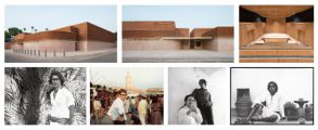 Yves Saint Laurent. Le musée de Marrakech, facade et auditorium. Yves Saint Laurent et Pierre Berger à Marrakech. PLUMEVOYAGE @plumevoyagemagazine © DR © Pierre Bergé