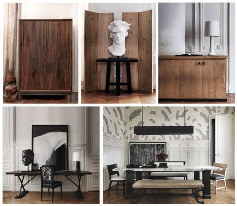 De gauche à droite et de haut en bas: Photos 1, 2 , 3 , 4 et 5: Oxymores - © Gilles & Boissier / 1: bureau, 2: buste et paravents, 3: lampe en plâtre, 4: table console et 5: table conférence