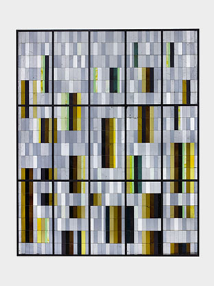 Jacques LE CHEVALLIER (1896-1987) Vitrail à structure en métal patiné et dalles de verre de couleurs sciées et collées Circa 1965