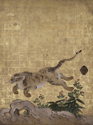 « Ink and Gold : Art of the Kano » au Philadelphia Museum of Art, Philadelphie. Kano Tan’yu (1602 - 1674). Tigers in a Bamboo Grove (detail) mid-1630s. Nanzen-ji Temple, Sakyo-ku, Japon. Important Cultural Property.