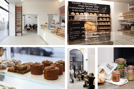 Photos 1, 2 et 4: Intérieur du concept store, 3 et 5: Pâtisseries et produits du magasin ©Joseph Bakerei